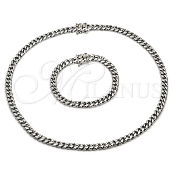Collar y Pulsera 06.116.0037 Acero Inoxidable, Diseño de Miami Cubana, Pulido, Tono Plateado