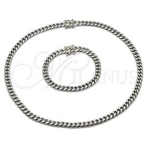 Collar y Pulsera 06.116.0037 Acero Inoxidable, Diseño de Miami Cubana, Pulido, Tono Plateado
