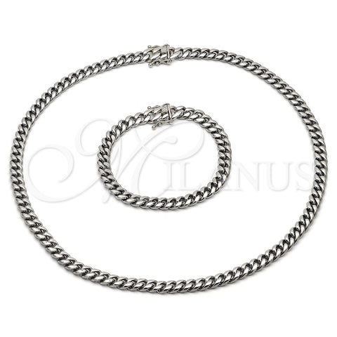 Collar y Pulsera 06.116.0037 Acero Inoxidable, Diseño de Miami Cubana, Pulido, Tono Plateado