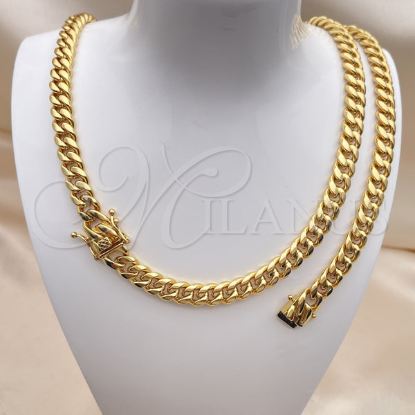 Collar y Pulsera 06.116.0037.1 Acero Inoxidable, Diseño de Miami Cubana, Pulido, Tono Dorado