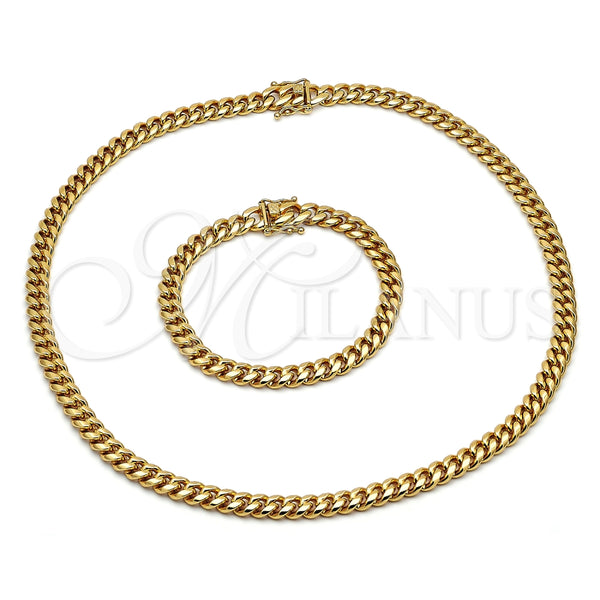 Collar y Pulsera 06.116.0037.1 Acero Inoxidable, Diseño de Miami Cubana, Pulido, Tono Dorado