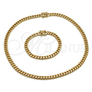 Collar y Pulsera 06.116.0037.1 Acero Inoxidable, Diseño de Miami Cubana, Pulido, Tono Dorado