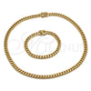 Collar y Pulsera 06.116.0037.1 Acero Inoxidable, Diseño de Miami Cubana, Pulido, Tono Dorado