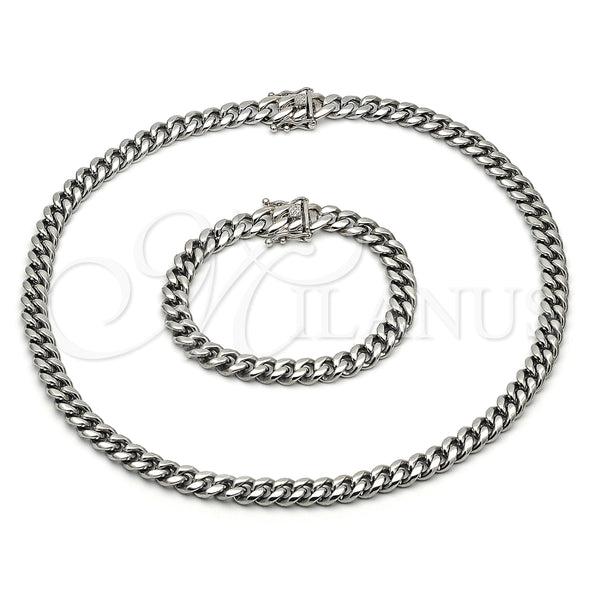 Collar y Pulsera 06.116.0038 Acero Inoxidable, Diseño de Miami Cubana, Pulido, Tono Plateado