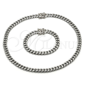Collar y Pulsera 06.116.0038 Acero Inoxidable, Diseño de Miami Cubana, Pulido, Tono Plateado