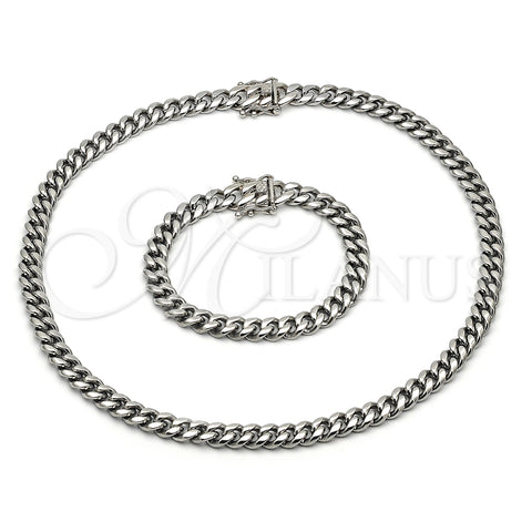 Collar y Pulsera 06.116.0038 Acero Inoxidable, Diseño de Miami Cubana, Pulido, Tono Plateado