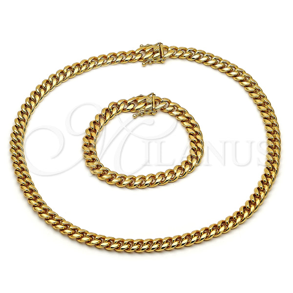 Collar y Pulsera 06.116.0038.1 Acero Inoxidable, Diseño de Miami Cubana, Pulido, Tono Dorado