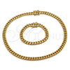 Collar y Pulsera 06.116.0038.1 Acero Inoxidable, Diseño de Miami Cubana, Pulido, Tono Dorado
