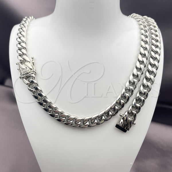 Collar y Pulsera 06.116.0039 Acero Inoxidable, Diseño de Miami Cubana, Pulido, Tono Plateado
