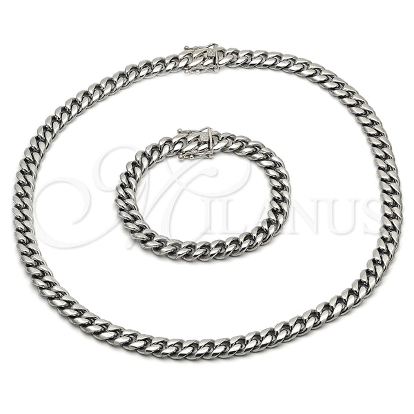 Collar y Pulsera 06.116.0039 Acero Inoxidable, Diseño de Miami Cubana, Pulido, Tono Plateado