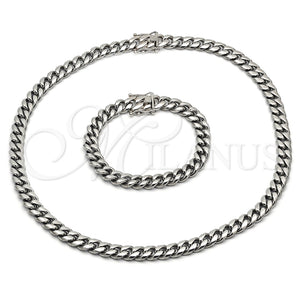 Collar y Pulsera 06.116.0039 Acero Inoxidable, Diseño de Miami Cubana, Pulido, Tono Plateado