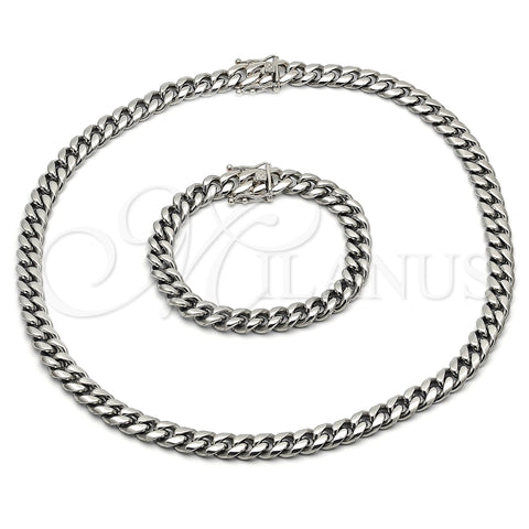Collar y Pulsera 06.116.0039 Acero Inoxidable, Diseño de Miami Cubana, Pulido, Tono Plateado
