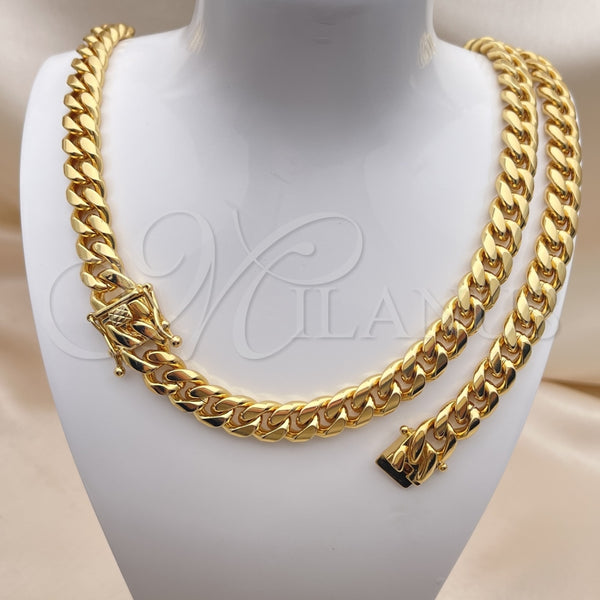 Collar y Pulsera 06.116.0039.1 Acero Inoxidable, Diseño de Miami Cubana, Pulido, Tono Dorado