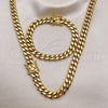 Collar y Pulsera 06.116.0039.1 Acero Inoxidable, Diseño de Miami Cubana, Pulido, Tono Dorado