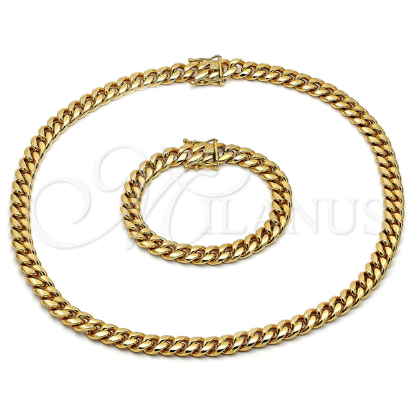Collar y Pulsera 06.116.0039.1 Acero Inoxidable, Diseño de Miami Cubana, Pulido, Tono Dorado