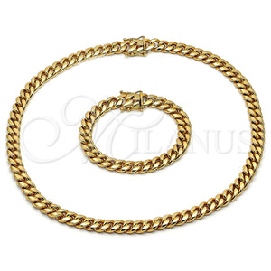 Collar y Pulsera 06.116.0039.1 Acero Inoxidable, Diseño de Miami Cubana, Pulido, Tono Dorado