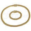Collar y Pulsera 06.116.0039.1 Acero Inoxidable, Diseño de Miami Cubana, Pulido, Tono Dorado
