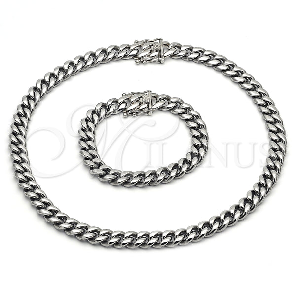 Collar y Pulsera 06.116.0040 Acero Inoxidable, Diseño de Miami Cubana, Pulido, Tono Plateado