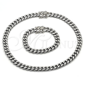 Collar y Pulsera 06.116.0040 Acero Inoxidable, Diseño de Miami Cubana, Pulido, Tono Plateado