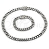Collar y Pulsera 06.116.0040 Acero Inoxidable, Diseño de Miami Cubana, Pulido, Tono Plateado