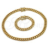 Collar y Pulsera 06.116.0040.1 Acero Inoxidable, Diseño de Miami Cubana, Pulido, Tono Dorado