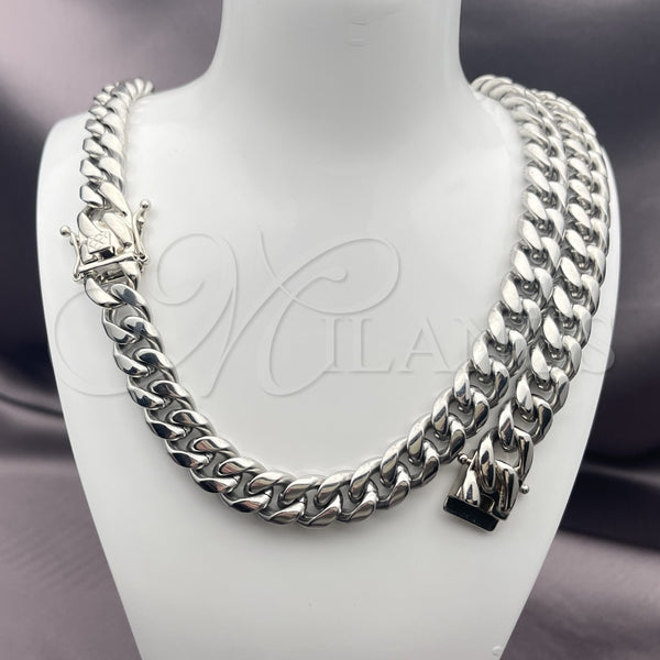 Collar y Pulsera 06.116.0041 Acero Inoxidable, Diseño de Miami Cubana, Pulido, Tono Plateado