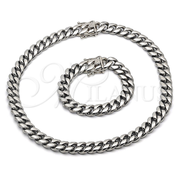 Collar y Pulsera 06.116.0041 Acero Inoxidable, Diseño de Miami Cubana, Pulido, Tono Plateado