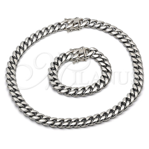 Collar y Pulsera 06.116.0041 Acero Inoxidable, Diseño de Miami Cubana, Pulido, Tono Plateado