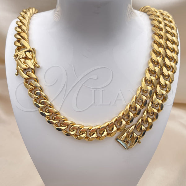Collar y Pulsera 06.116.0041.1 Acero Inoxidable, Diseño de Miami Cubana, Pulido, Tono Dorado