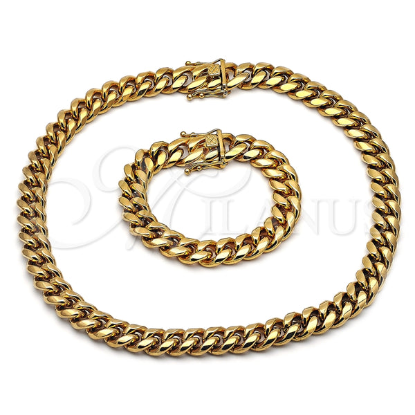 Collar y Pulsera 06.116.0041.1 Acero Inoxidable, Diseño de Miami Cubana, Pulido, Tono Dorado