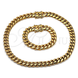 Collar y Pulsera 06.116.0041.1 Acero Inoxidable, Diseño de Miami Cubana, Pulido, Tono Dorado