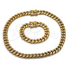 Collar y Pulsera 06.116.0041.1 Acero Inoxidable, Diseño de Miami Cubana, Pulido, Tono Dorado
