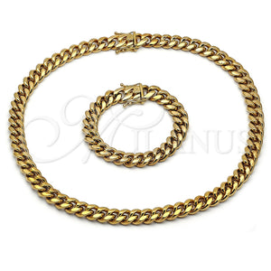 Collar y Pulsera 06.116.0042 Acero Inoxidable, Diseño de Miami Cubana, Pulido, Tono Dorado