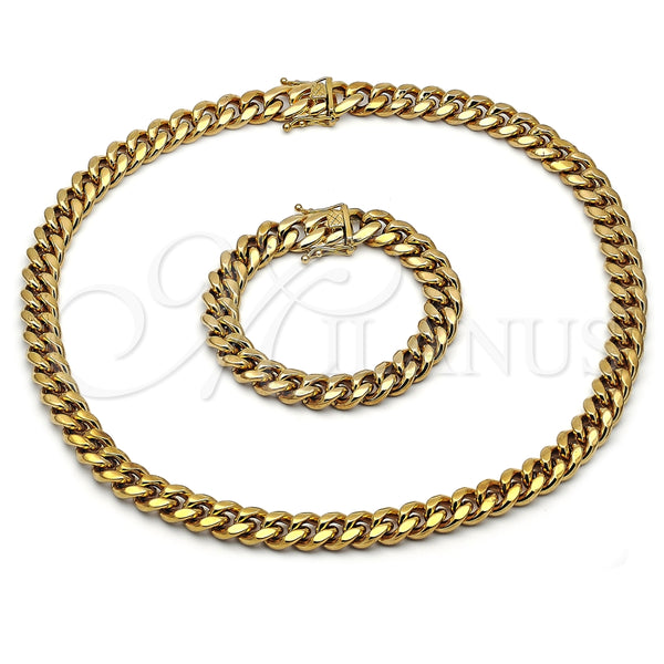 Collar y Pulsera 06.116.0042 Acero Inoxidable, Diseño de Miami Cubana, Pulido, Tono Dorado