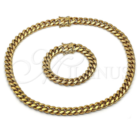 Collar y Pulsera 06.116.0042 Acero Inoxidable, Diseño de Miami Cubana, Pulido, Tono Dorado
