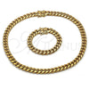 Collar y Pulsera 06.116.0042 Acero Inoxidable, Diseño de Miami Cubana, Pulido, Tono Dorado