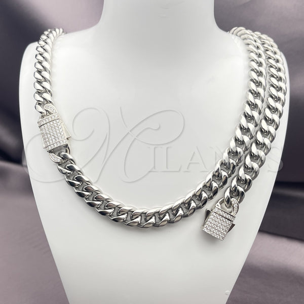 Collar y Pulsera 06.116.0045.22 Acero Inoxidable, Diseño de Miami Cubana, con Cristal Blanca, Pulido, Tono Plateado