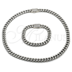 Collar y Pulsera 06.116.0045.22 Acero Inoxidable, Diseño de Miami Cubana, con Cristal Blanca, Pulido, Tono Plateado