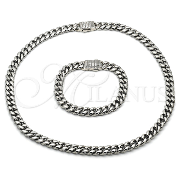 Collar y Pulsera 06.116.0045.22 Acero Inoxidable, Diseño de Miami Cubana, con Cristal Blanca, Pulido, Tono Plateado