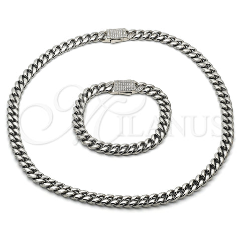 Collar y Pulsera 06.116.0045.22 Acero Inoxidable, Diseño de Miami Cubana, con Cristal Blanca, Pulido, Tono Plateado