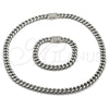 Collar y Pulsera 06.116.0045.22 Acero Inoxidable, Diseño de Miami Cubana, con Cristal Blanca, Pulido, Tono Plateado
