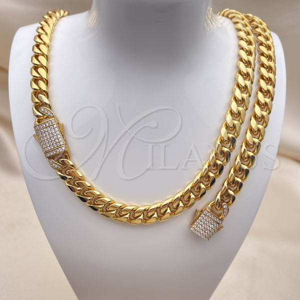 Collar y Pulsera 06.116.0045.1 Acero Inoxidable, Diseño de Miami Cubana, con Blanca Cristal, Pulido, Tono Dorado