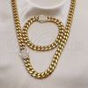 Collar y Pulsera 06.116.0045.1 Acero Inoxidable, Diseño de Miami Cubana, con Blanca Cristal, Pulido, Tono Dorado
