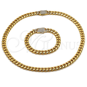 Collar y Pulsera 06.116.0045.1 Acero Inoxidable, Diseño de Miami Cubana, con Blanca Cristal, Pulido, Tono Dorado