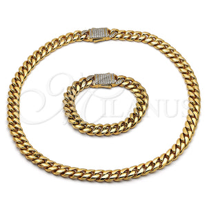 Collar y Pulsera 06.116.0046.1 Acero Inoxidable, Diseño de Miami Cubana, con Blanca Cristal, Pulido, Tono Dorado