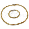 Collar y Pulsera 06.116.0047.22 Acero Inoxidable, Diseño de Miami Cubana, con Cristal Blanca, Pulido, Tono Dorado