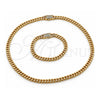 Collar y Pulsera 06.116.0047.22 Acero Inoxidable, Diseño de Miami Cubana y Cierre De Cajon, con Cristal Blanca, Pulido, Tono Dorado