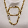 Collar y Pulsera 06.116.0048 Acero Inoxidable, Diseño de Miami Cubana, con Blanca Cristal, Pulido, Tono Dorado