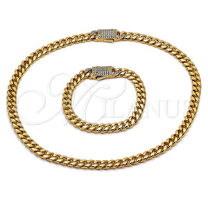 Collar y Pulsera 06.116.0048 Acero Inoxidable, Diseño de Miami Cubana, con Blanca Cristal, Pulido, Tono Dorado