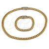 Collar y Pulsera 06.116.0048 Acero Inoxidable, Diseño de Miami Cubana, con Blanca Cristal, Pulido, Tono Dorado